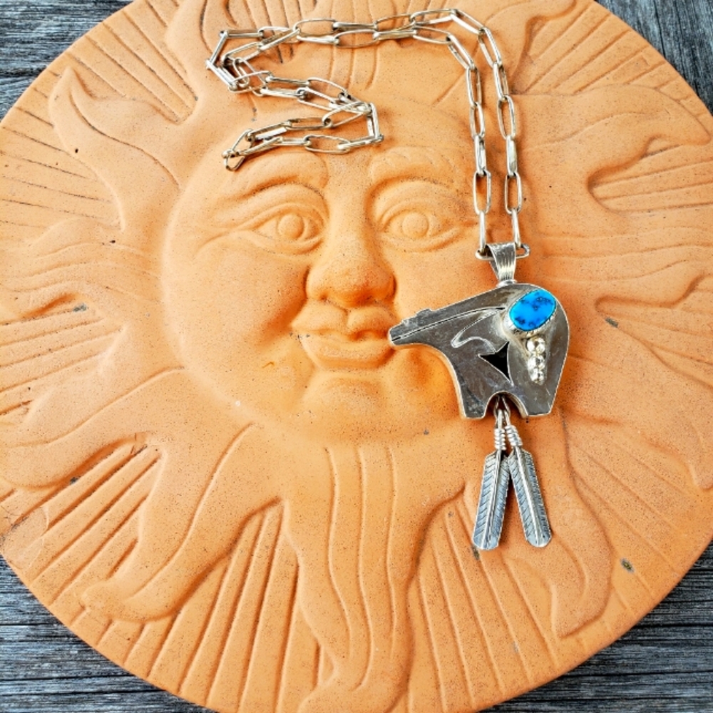 Turquoise Navajo Bear Necklace